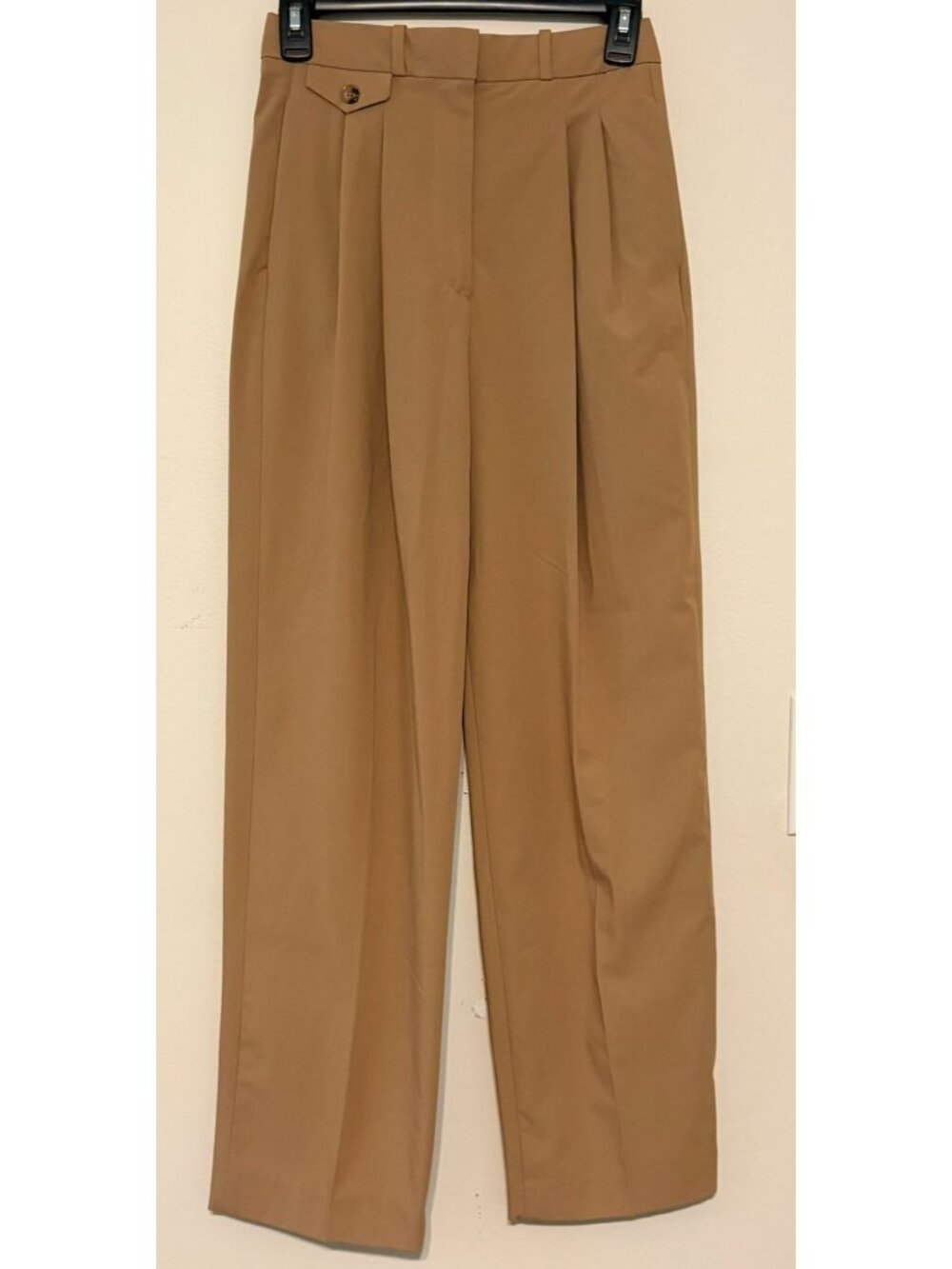 New NWT Mango MNG High-Waisted Tailored Trousers Beige Tan Size 2 26" Inseam